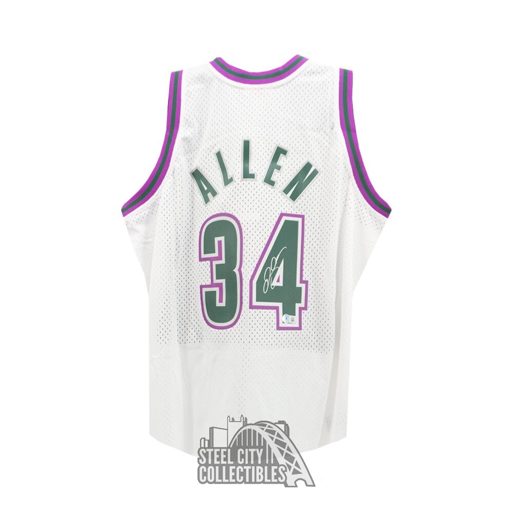 Ray Allen Autographed Signed Milwaukee White M&N L Replica Basketball Jersey - BAS 