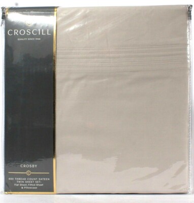 Croscill Crosby 600 Thread Count Sateen Peal Gray Twin Sheet Set