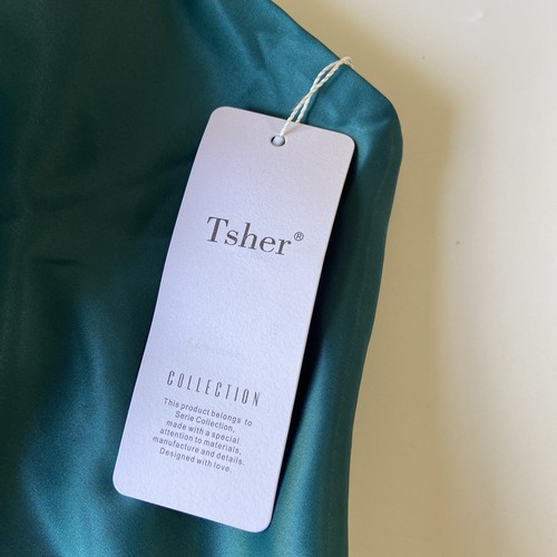 Tsher Womens S Teal Green Satin Cowl Neck Spaghetti Strap Wrap Skirt Midi Dress - 第 4/12 張圖片