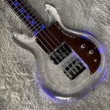 4 String Dan Armstrong Electric Bass Guitar Blue LED Light Acrylic Body Bass