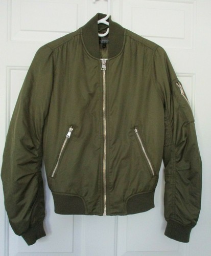 TopShop Puffer Bomber Green Satin Short 