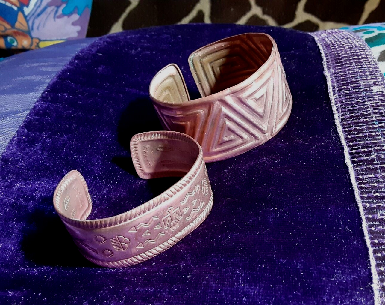 COPPER BRACELET Pair Embossed Cuff - image 4