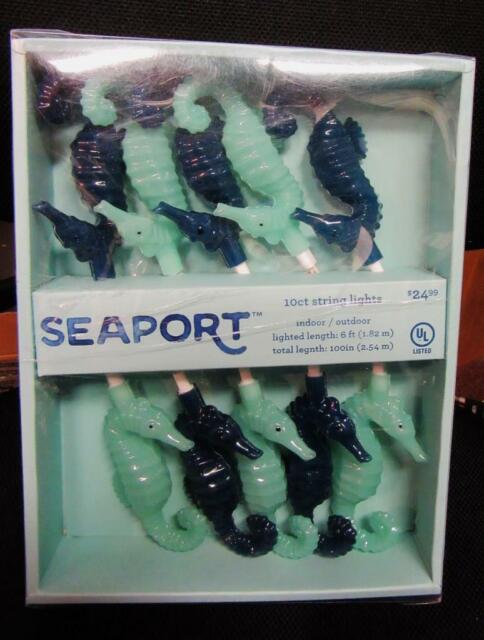 SEAPORT BLUE SEA GREEN SEAHORSE ELECTRIC INDOOR/OUTDOOR 10 COUNT STRING LIGHTS