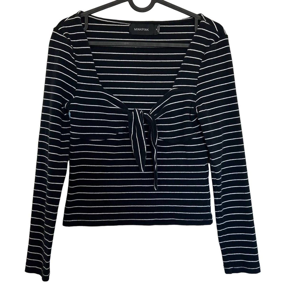 MINKPINK x REVOLVE Morgan Black and White Stripe Ribbed Top Size