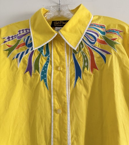 Bob Mackie Vintage Damen gelb tragbar Kunst bestickt Bluse Shirt-MEDIUM - Bild 4 von 10