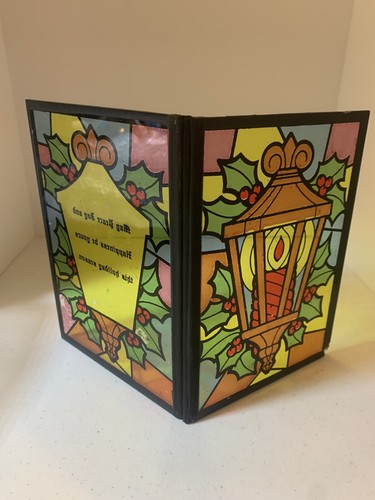 Vintage Stain Glass Memento Style 467 Holiday Greetings Keepsake Window Mantle - Picture 3 of 13