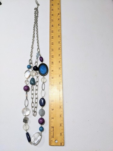 Collar Chico's Doble Hilo Tono Plata Azul Púrpura Transparente Cuentas Gruesas 19" - Imagen 7 de 11