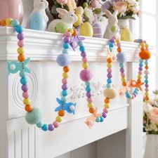 6.9 ft Easter Garland Decorations Spring Mantle Garland with Felt Bunny Egg a...
