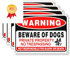 4 Pack Beware of Dog Sign,10x7 inch High 10 x7 Inches, Red,Black,White