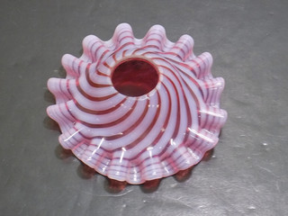 Rare 4" Pleated Opalescent Swirled Cranberry Glass Petticoat Oil Lamp Shade