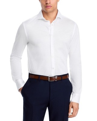 Canali Mens Cotton Jersey Slim Fit Sport Button Shirt Large White