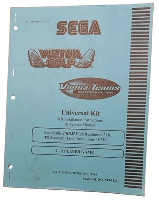 VIRTUA Golf & Tennis Naomi SEGA  arcade owners 2 Manuals Free Shipping!