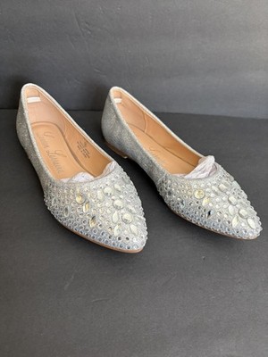 Silver Glitter Ballet Flats Lauren Lorraine Rhinestone Princess Pointed Toe Sz 6