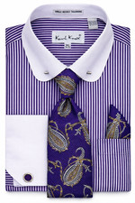 Mens White Purple Pinstripe F/C Collar Bar Dress Shirt Tie Karl Knox SX4557
