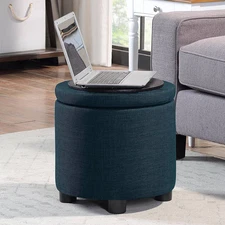 Breighton Home Designs4Comfort Round Accent Storage Ottoman with Reversible Tray