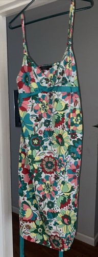 Abito MIDI con spalline BCBG MAXAZRIA rosa rosso verde giallo cravatta floreale taglia L - Foto 5 di 9