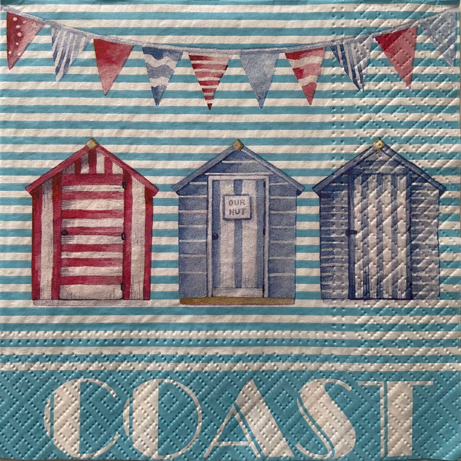 4 Luncheon paper napkins Beach Huts Coast for art craft & decoupage