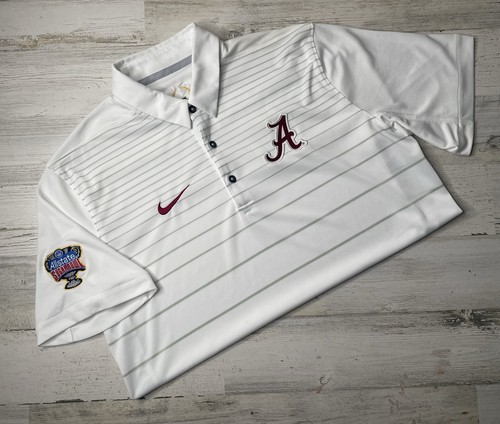 Nike Dri-FIT Alabama Crimson Tide Polo White Shirt Sugar Bowl Patch Men’s Size M