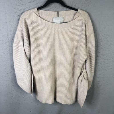 Brochu Walker Sweater Womens L Cream Cashmere Boat Neck Chunky Quiet Luxury