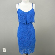 Guess Royal Blue Floral Lace Overlay Cocktail Mini Dress Sz 4 Wedding Guest