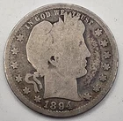 《Silver》1894 USA BARBER QUARTER -- .1808 OZ of SILVER!!!