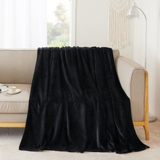 Twin Fleece Blanket Black 60" x 80", Super Soft Lightweight Microfiber Flanne...