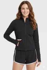 Women's Full Zip Jacket,All In Motion Black XL, Quick Dry, Zip Pocket, Thumb Hol