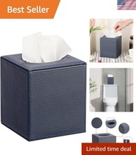 Tissue Box Cover Square,Magnetic Bottom PU Tissue Box Holder,Blue