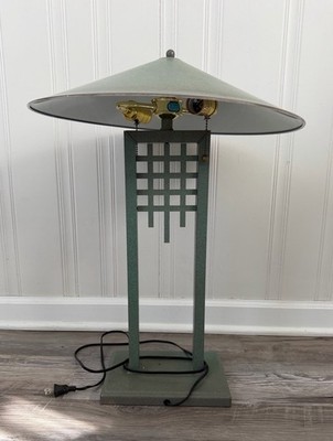 Prairie Style Metal Table Lamp 1980s Excelsior - Green Powder Coated Steel 24.5 