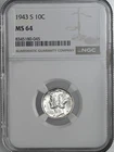 1943-S  10C  MERCURY SILVER DIME  "SAN FRANCISCO MINT"  NGC MS64 #8345180-045