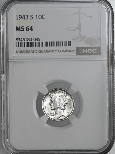 1943-S  10C  MERCURY SILVER DIME  "SAN FRANCISCO MINT"  NGC MS64 #8345180-045