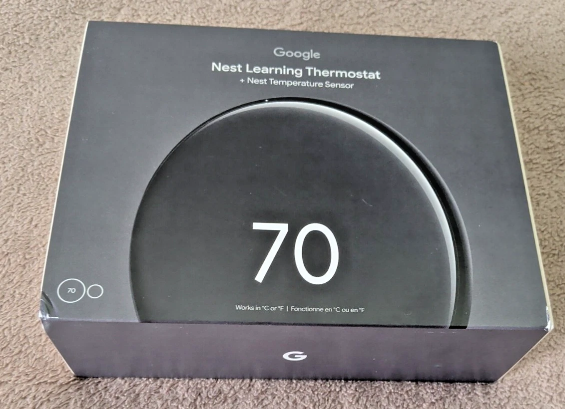 Google Nest Learning Thermostat 4th Gen w/ Sensor, Polished Obsidian, Black, New