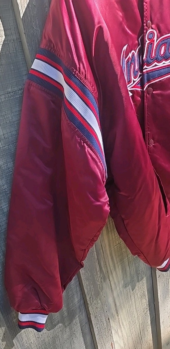 Vtg Cleveland Indians Starter Satin Wine Dugout Jacket Mens Chief