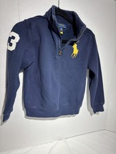 Polo Ralph Lauren Boys 1/4 Zip Navy Pullover Sweater Sz Medium