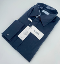 Eton Dress Shirt Mens L 16 1/2 - 42 Black Fine Twill Stretch Contemporary Fit