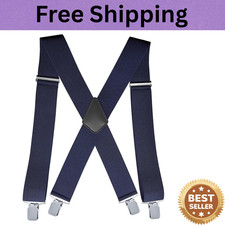 Men  s Heavy Duty Belt Loops X Back 2 Inch Wide Suspenders with 4 Snap Hooks