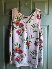 Worthington Women's Petite L Lightweight White Floral Tank Top, Gently Used