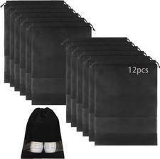 12Pcs Non-Woven Portable Shoe Bags 12.6" X 17.3" Black XL Size with Clear Window