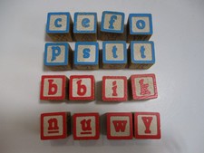 Vintage Wooden Blocks Letters Animals Pictures Alphabet Toy Building Lot of 16