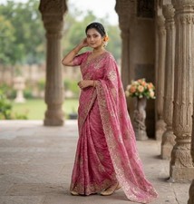 WEDDING DESIGNER BOLLYWOOD SAREE BLOUSE NEW SARI INDIAN PAKISTANI PARTY WEAR