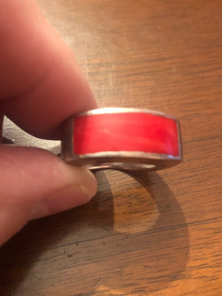 Anillo llamativo vintage de plata de ley 925 y esmalte rojo Foto 2 de 4