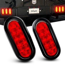 Red LED Tail Lights, 2PCS, 6" Oval, Waterproof, Stop Brake Turn Trailer Lights