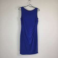 Anne Klein Cobalt Blue Ruched Sleeveless Sheath Dress Size 10 Boat Neck Stretch