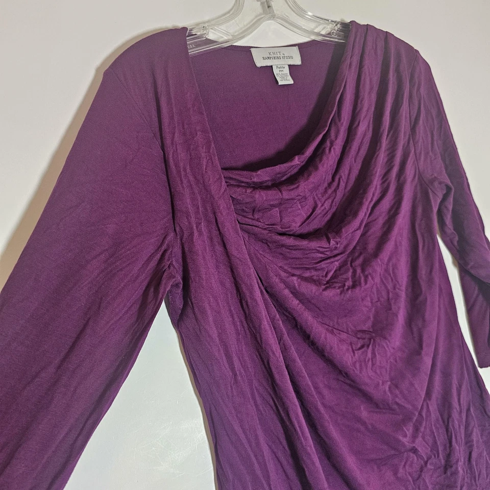 Camisa Knit by Hampshire Studio para mujer pequeña mediana púrpura capucha cuello manga 3/4 Foto 2 de 4