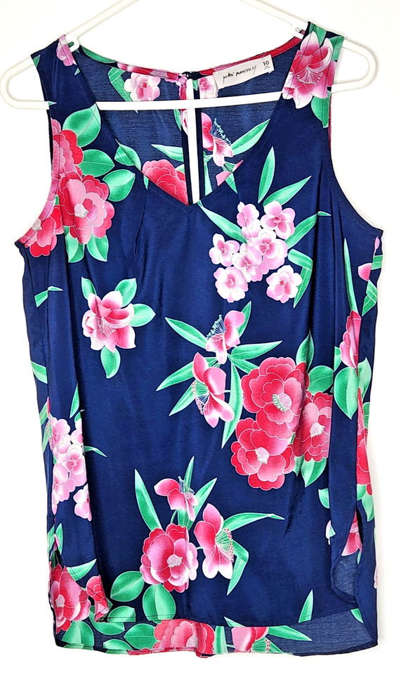 Peter Morrisey Blue floral sleeveless top / blouse Sz 10 Women's