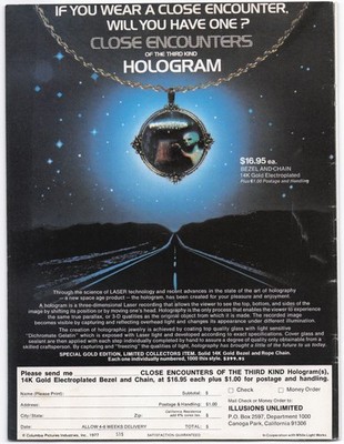 Close Encounters of the Third Kind Hologram Necklace Magazine Ad 1977 Sci-Fi