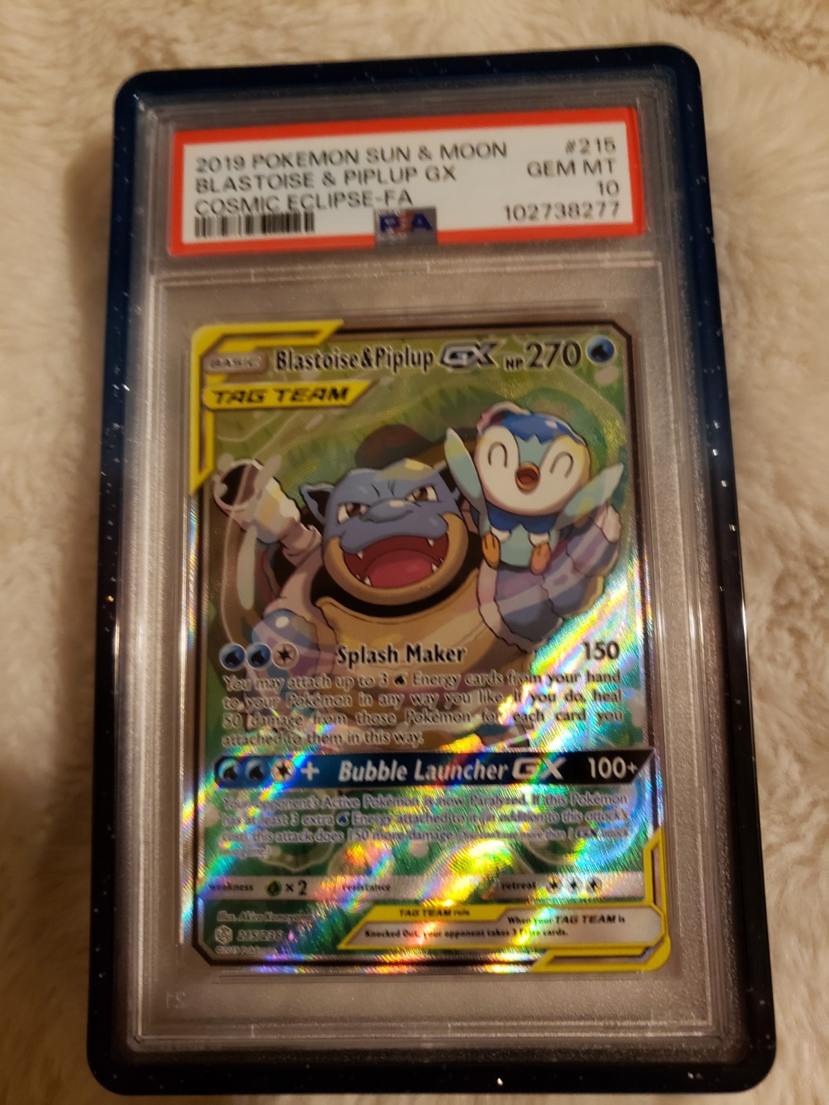 2019 Pokémon Sun & Moon Blastoise Piplup GX Cosmic Eclipse-FA #215 PSA 10
