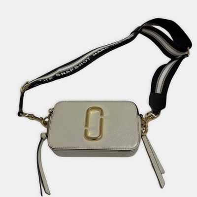 Marc Jacobs Snapshot Crossbody Bag White Black Leather Camera Bag Gold Logo
