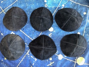 Collection Of 11 Black Suede Leather Kippot Yarmulkes Judaica