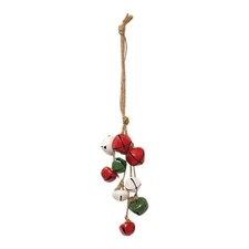 NEW Primitive Jingle Bells Ornament Red Green White 11" Long Christmas Farmhouse